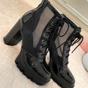 Mesh heeled combat boots